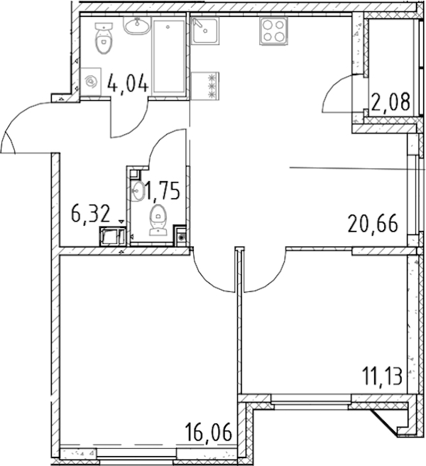 2-комнатная квартира 59.96 м², 4/17 эт., ЖК «Город Первых»
